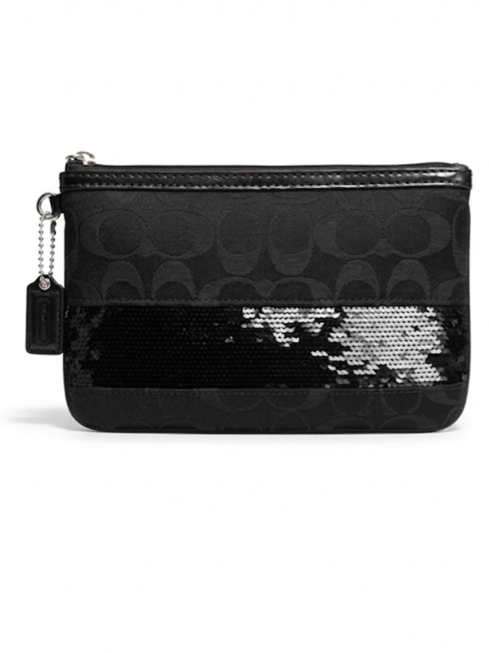 COACH Large Black Sequin Wristlet Clutch Monogram with Hangtag